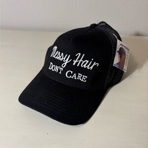 GANZ Messy Hair Don’t Care Black High Ponytail Hat, NWT